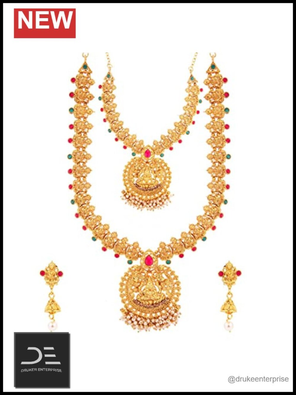 Gold Plated Indian Rani Haar Jewelry Set with Choker Necklace and Earrings